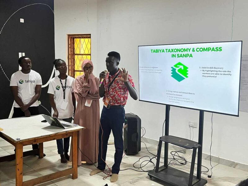 Group presents in front of a slide about Tabiya Taxonomy & Compass in Sanpa.